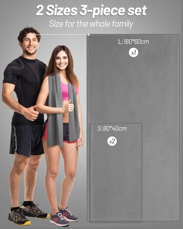 Набір рушників з мікрофібри GZXYA (3 шт.): великий (180x60 см) + 2 маленькі (80x40 см). Швидковисихаючі рушники для спорту та відпочинку. Темно-сірий колір.