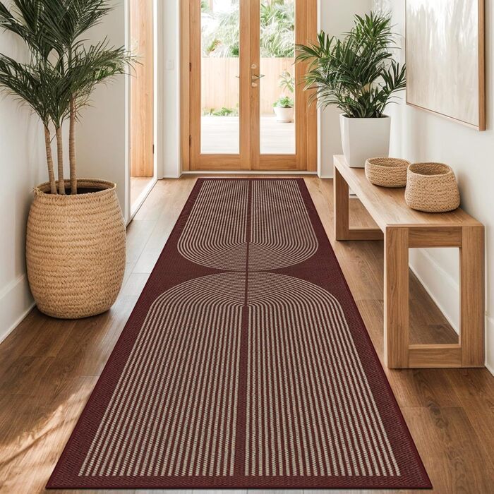 Килимок для підлоги/коридору 80x200 см з джуту, кухонний килимок, миючий, неслизький, для кухні, спальні, балкону (червоний)