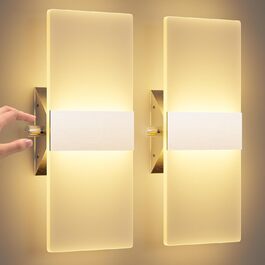 LED настінне освітлення ChangM 2 шт. 12W з вимикачем, диммер, акрил, тепле світло 2700K для дому, вітальні, спальні, сходи, коридору