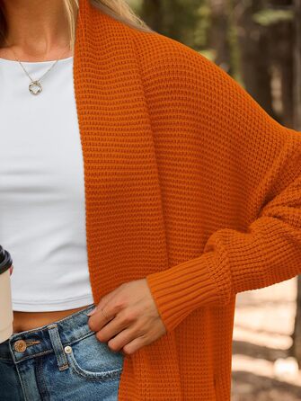 Жіноча в'язана кардиган LILLUSORY, великий розмір, відкритий спереду, зимовий, оранжево-червоний (Sunset Chevron)