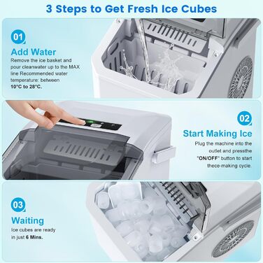 Льодогенератор Ice Cube Maker 12 кг/24 год, 2 розміри кубиків льоду, самоочищення, білий - для дому, офісу, бару