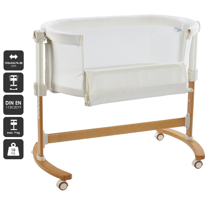 babyGO Amila 3-in-1 Co-Sleeper for Babies - Comfortable Baby Bed - Travel Bed and Toddler Bed in One - With Soft Mattress - Height-Adjustable and Foldable Side Rail - Ideal for Home and On the Go