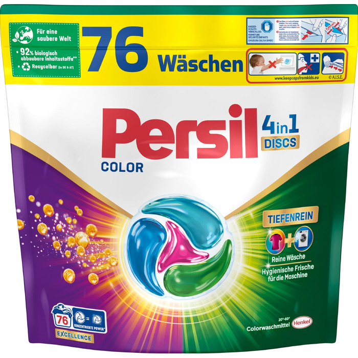 Капсули для прання Persil Color 4in1 DISCS, пральний порошок з технологією глибокого очищення для кольорових речей, 76 прань