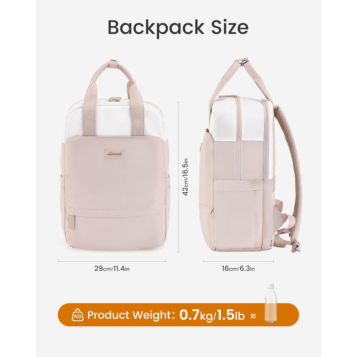 Рюкзак для ноутбука LOVEVOOK, 15.6 дюймів, жіночий, для школи/університету, подорожей, робочі будні. Водостійкий, елегантний, для дівчат-підлітків. Колір: бежево-рожевий