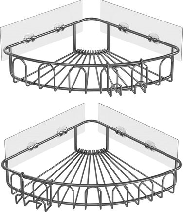 Orimade Corner Shower Shelf, Stainless Steel, Self-Adhesive Shower Shelf, No Drilling Required, for Bathroom, Home Decoration, Kitchen, 2 Pack, Grey