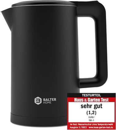 Balter Stainless Steel Kettle WK-4, 1.7 Liter, Electric Kettle, Double-Walled Design, BPA Free, LED, Compact Tea Kettle, Quiet (Black)