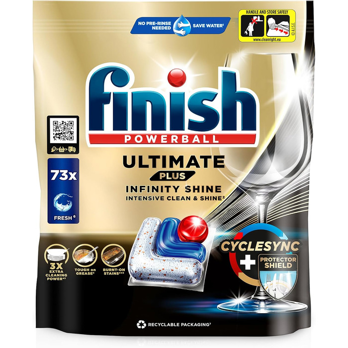 Таблетки для посудомийних машин Finish Ultimate Plus Infinity Shine, 146 шт (2 x 73 капсули), Fresh