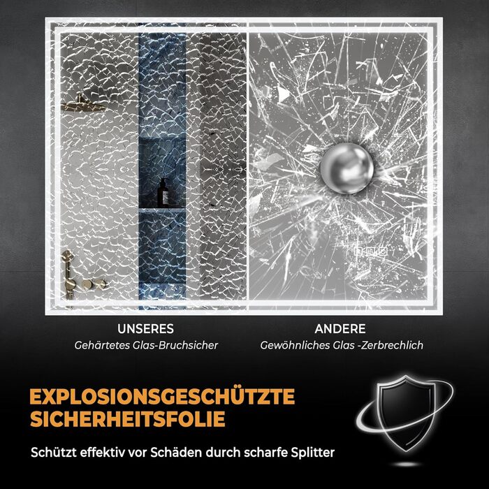 Дзеркало для ванної кімнати з підсвічуванням 60x50x3,5 см, LED, 6400K, холодний білий, енергозбереження, вертикальне/горизонтальне, з вимикачем, антизапар, 3 колірні температури