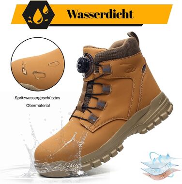 Черевики безпеки унісекс водовідштовхувальні, робочі черевики з високим підйомом, антиковзаючі, легкі, зі сталевим підноском та застібкою на поворотному затворі (39 EU, помаранчевий)
