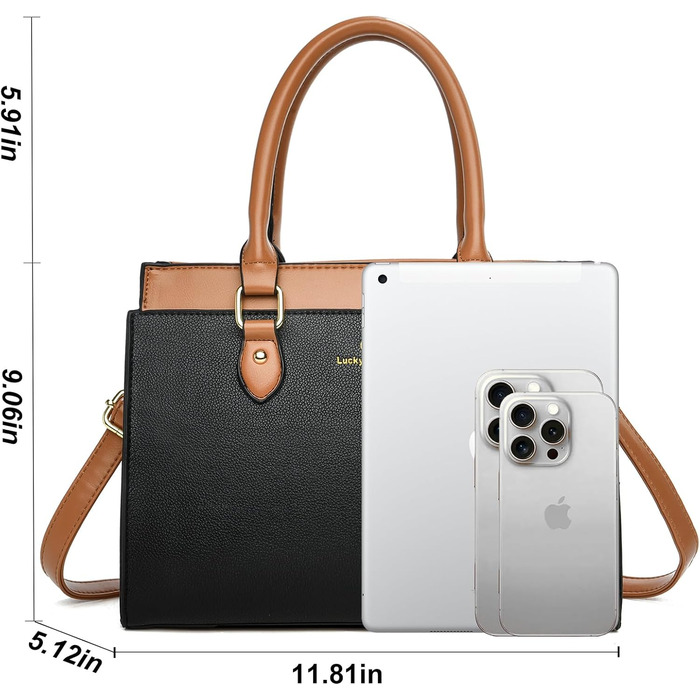 Стильна жіноча сумка-шопер Kurgool з натуральної шкіри: двоколірна, з ручками, чорно-коричнева