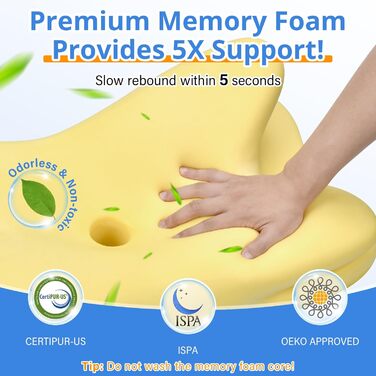 Подушка для шиї Ehomfory з Memory Foam, ергономічна для сну на боці, спині та животі, 67x37x9/12 см (Срібляста)
