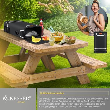 KESSER® Тележка для покупок зі сходами, з термосумкою, 56л, до 50кг | 3в1: тележка, візок, сумка через плече | Чорний