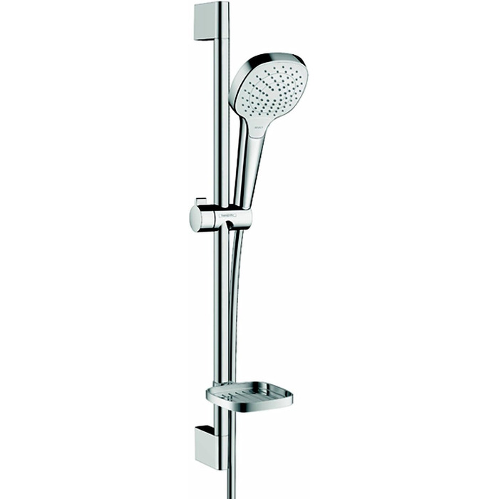 hansgrohe Croma Select E Showerhead, Shower Spray, Water-Saving, 3 Spray Patterns, Anti-Limescale Function, White/Chrome (0.65m Set)