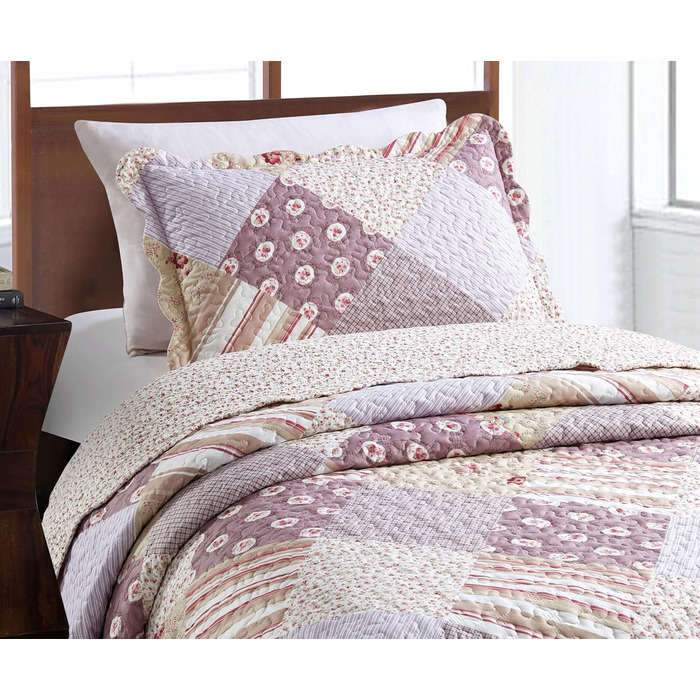 Комплект постільної білизни Brilliant Sunshine Grey Heart Love Patchwork (2 шт.): ковдра та наволочка, двоспальне ліжко, стегане покривало, рожевий, для дому