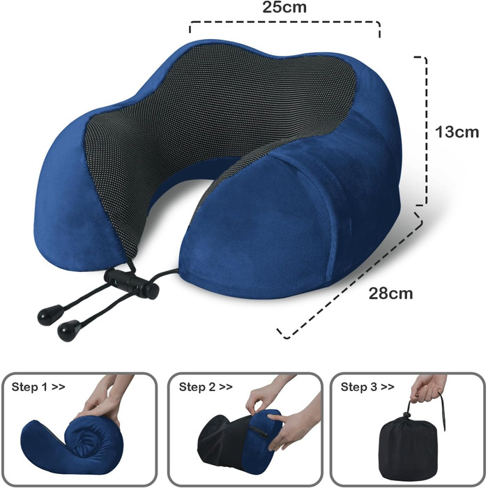 Подушка для шиї у вигляді U, Memory Foam, для подорожей, авто, офісу (блакитна)