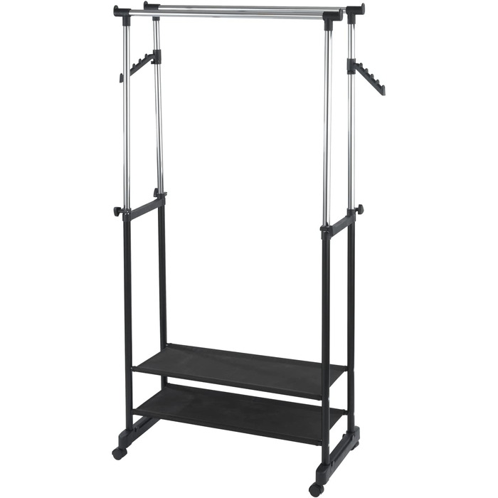 WENKO Clothes Rack Folding, Clothes Storage with Adjustable Clothes Rail and Wheels, Plastic/Metal, 88 x 100-168 x 11-49 cm, Chrome/Grey (169 x 43 x 89.5 cm)