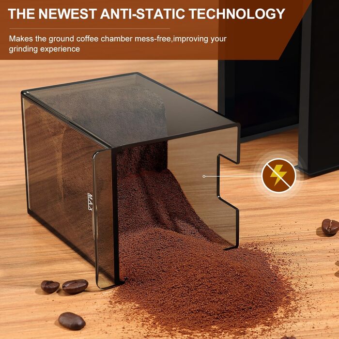 KIRAINAFLY Electric Coffee Grinder, adjustable coffee grinder with 28 precise grind settings for French Press, drip coffee, and espresso, 12 cups (Black)
