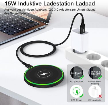 Бездротова зарядка 15W для Samsung Galaxy S25 Ultra/S24/S23/S22/S21/S20/Z Flip 7, Google Pixel 10/9/8/7, iPhone 16/17. Складана підставка, чорний колір