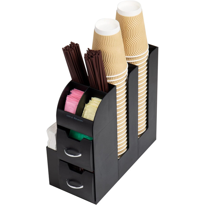Mind Reader Anchor Collection 11 Compartments for Coffee Cups and Spices, with 2 Drawers, Plastic Rubber, Black, 1 Pack