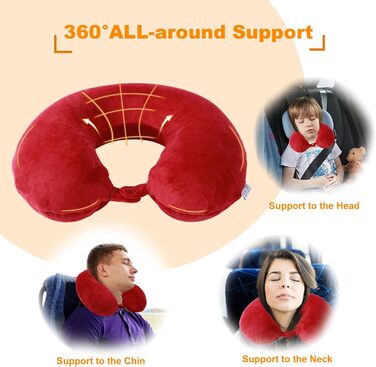 Подушка для шиї, 100% Memory Foam, U-подібна, легка, портативна, для подорожей (червона)