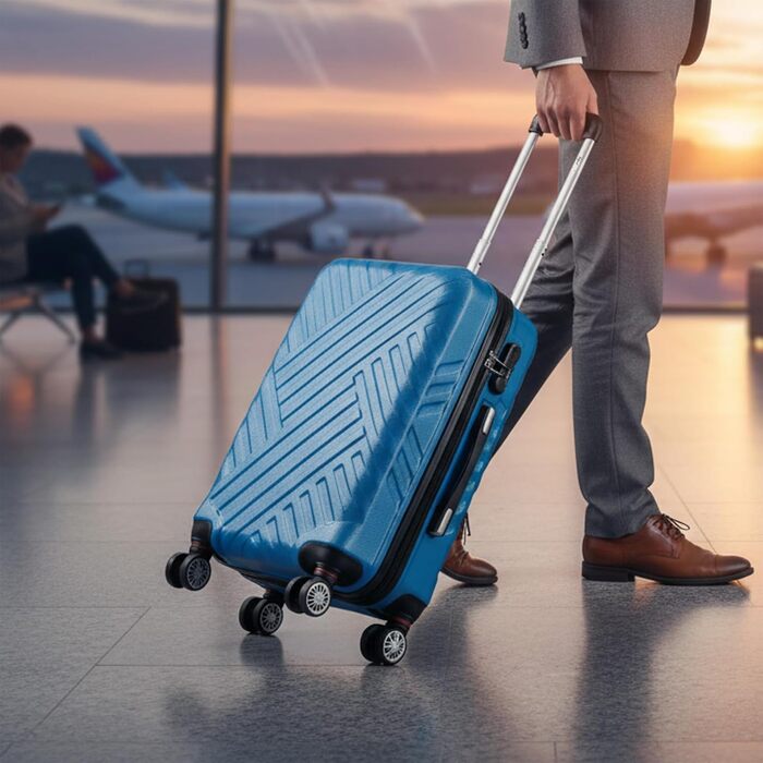 Набір валіз Zelsius 3 шт., блакитний | ABS, з кодовим замком, роздільниками всередині, для ручної поклажі, великий, комплект багажу