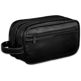Чоловіча косметичка-рюкзак, чорна, з водовідштовхувального PU-шкіри, двошарова, з мокрим/сухим відділенням