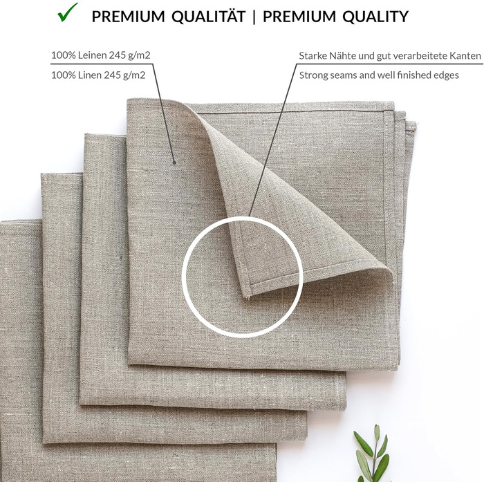 Varvara Home 6 Linen Napkins Nature - Fabric Napkins Linen Napkins - Napkins Linen Nature Brown Country Style 6-Pack 45x45 cm