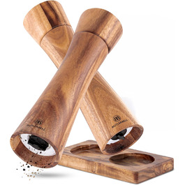 Набір з 2 мельниць для солі та перцю з дерева акації з регульованим керамічним жорном | Мельниці для спецій, преміум якість