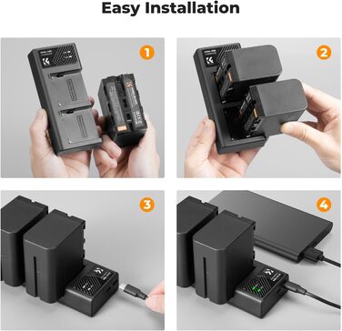 K&F CONCEPT NP-F970: 2 акумулятори 6600mAh та LED-зарядний пристрій (сумісний з Sony NP-F550, F570, F750, F770, F930, F950, F960, F970) для LED-ліхтів, моніторів та камер
