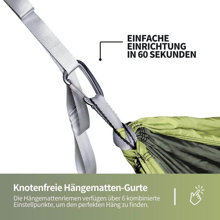 Гамак для відпочинку на відкритому повітрі на 2 особи | 300 кг | Гамак-матеріал нейлон, розмір 290x170 см, колір зелений
