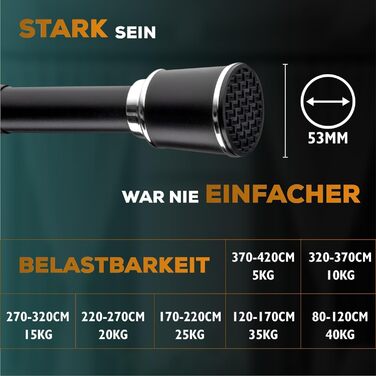 Штанга для штор Ø 32 мм, без свердління - штанга для душу та штори для вікон, перегородок та кухні (120-170 см, Чорний)