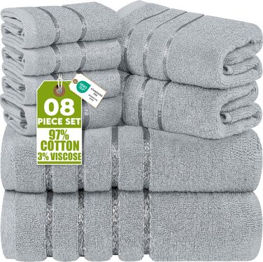 Набір рушників для ванної Utopia Towels, сірий (8 шт.): 2 банні рушники, 2 рушники для рук, 4 маленькі рушники для обличчя, бавовняні, гігроскопічні