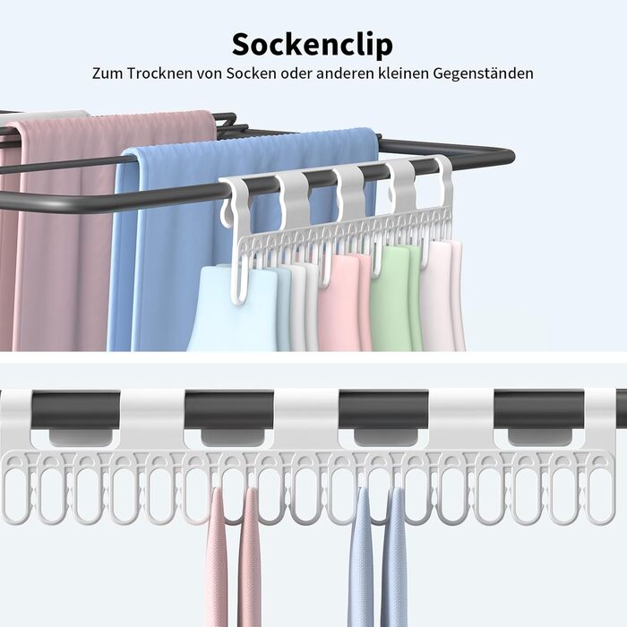 Сушарка для білизни Innotic - розкладна, портативна, з 4 крилами, регульована по висоті, для балкону та дому (сіра)