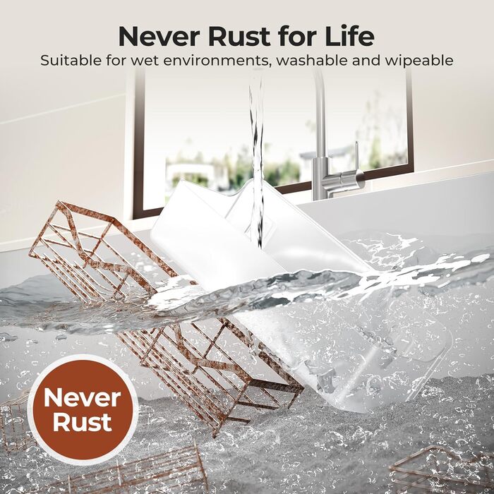 Rust-free, no-drill shower shelf Orimade, 5-piece shower rack, large capacity, clear no-drill bathroom shelf