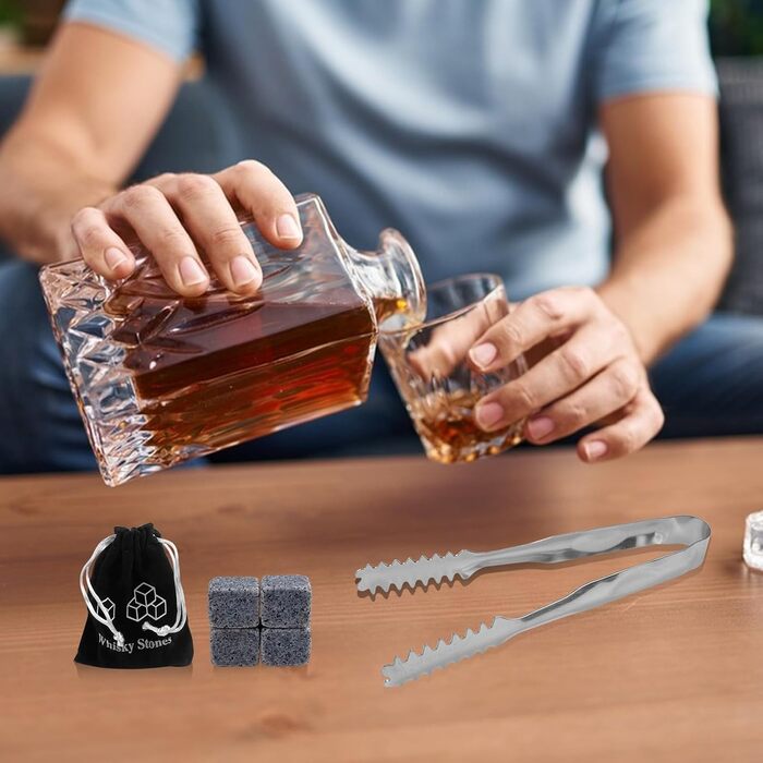 Набір склянок для віскі Ghazpmuk, набір кам'яних кульок для віскі, подарунок для чоловіка, набір для віскі з 4 кульками, 1 склянка, щипці для льоду, підставки, оксамитовий мішечок, для дня народження, на День батька