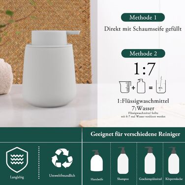 Дозатор для миючого засобу BosilunLife 350 мл - Наповнюваний, велика кнопка, стильний, антиковзкий, BPA-free для кухні та ванної кімнати