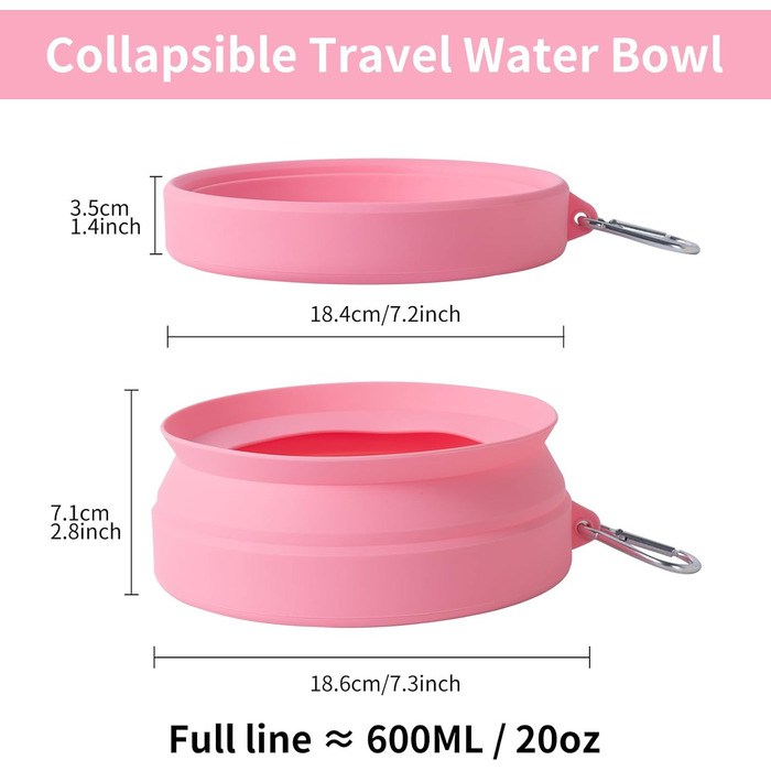 Складаний поїльник для собак SLSON, витокозахисний, рожевий, для подорожей на авто