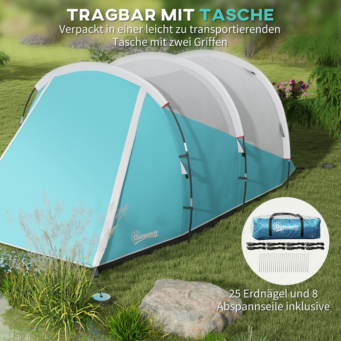 Намет Outsunny Tunnelzelt на 5 осіб, 180H x 460L x 230W см, стійкий до УФ-випромінювання, з кілками, відтяжками, сумкою для перенесення, водовідштовхувальний, Синій | Aosom