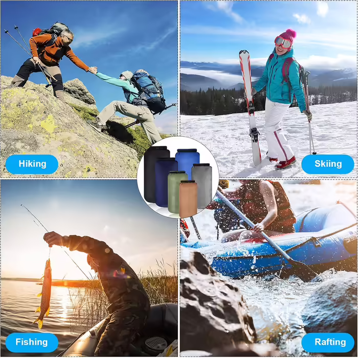 6-Piece Waterproof Dry Bag Set - Dry Sack Lightweight Airtight Pack Sack Set 20L 15L 10L 8L 5L 3L Dry Bag and Long Adjustable Shoulder Strap for Kayaking