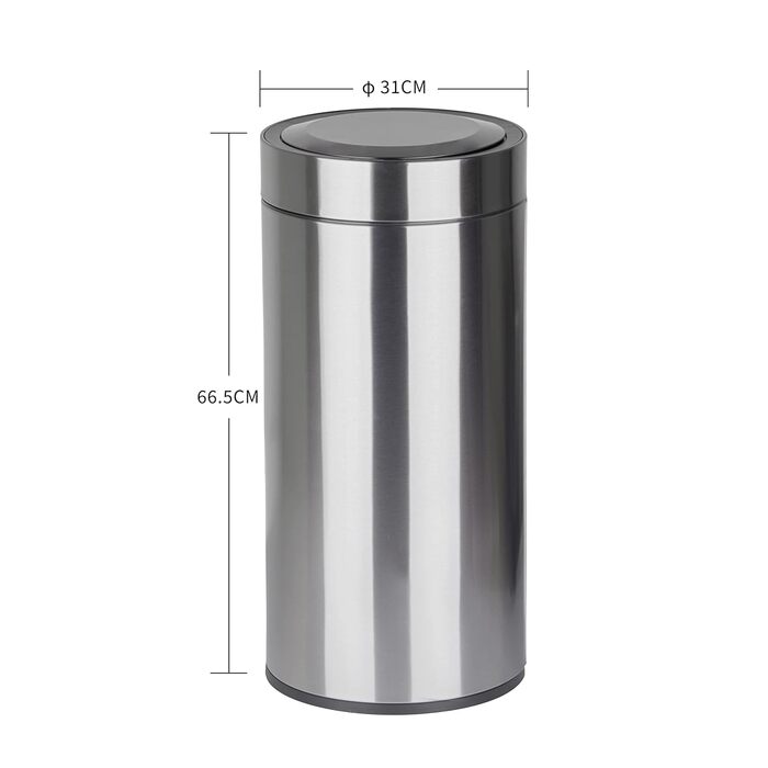 Відро для сміття Ribelli 30L з нержавіючої сталі, з педальним механізмом, м'яким закриттям, для сортування сміття, кругле (матова сіра сталь з датчиком)