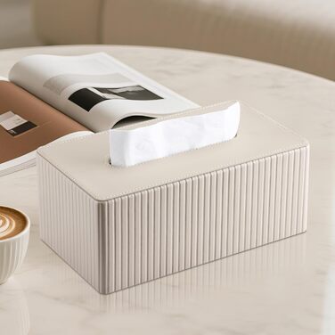 KINGFOM Скляниця для серветок прямокутна, з PU шкіри, бежева - для вітальні, ванної кімнати та офісу