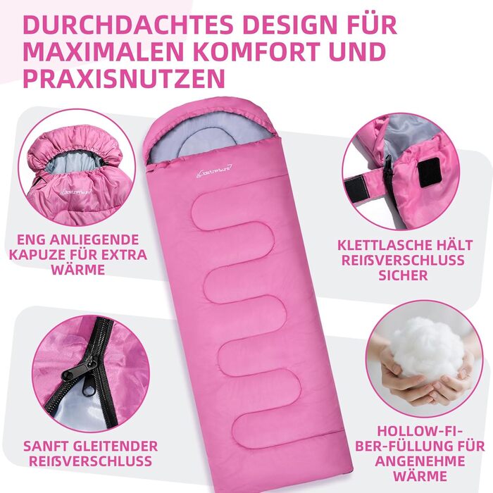 Спальний мішок Clostnature для дорослих - легкий, компактний, 3 сезони (рожевий, 0.9 кг)