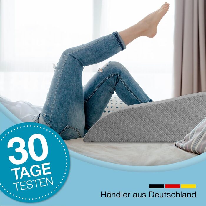 Подушка для ніг ELONEO з ефектом пам'яті (Memory Foam) для розвантаження та підняття ніг, знімний чохол, 68x40x16 см, сіра