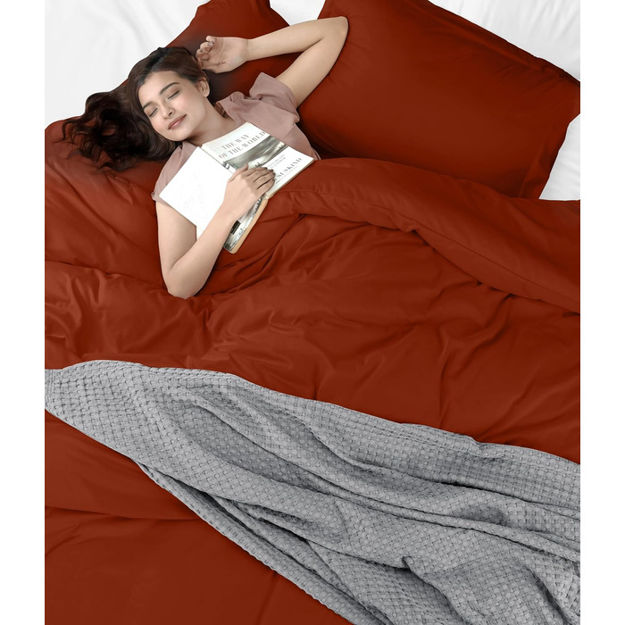 Комплект постільної білизни Utopia Bedding: простирадло на ліжко + 2 наволочки, 3 шт., розмір Queen, оранжевий/червоний, з візерунком 'Сонячний зигзаг'