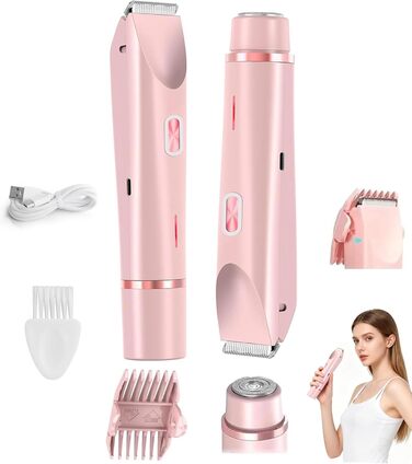Електричний триммер для бікіні Damsel, 2-в-1, водонепроникний IPX7, рожевий. Для тіла, обличчя, брів, вусів, бороди, рук та ніг.