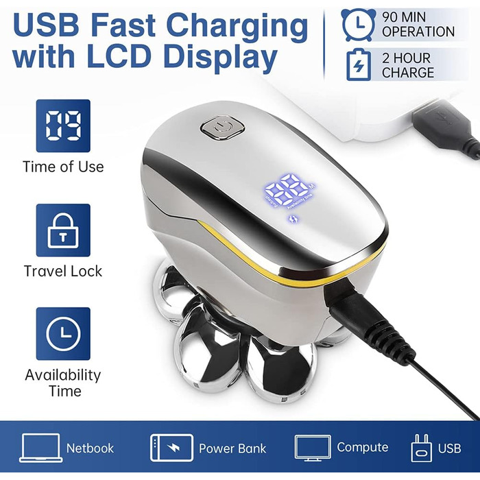 Електричний гоління для чоловіків Glatzen: 7D плаваюча головка для гоління, ротаційний гоління 6 в 1, багатофункціональний гоління для голої голови, вологостійкий, триммер для бороди, носа та вусів, набір для догляду, золотий