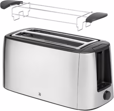 WMF Bueno Pro Toaster 4-Slice Long Slot with Bun Warmer, XXL Toast, Crunchy Function, 6 Browning Levels, 1550W, Stainless Steel Matte Toaster Single