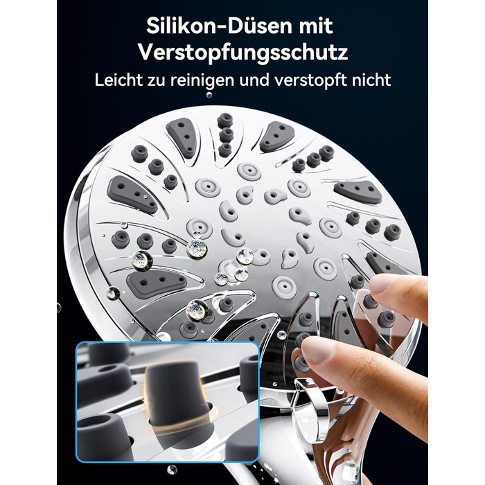 Насадка для душу Magichome з шлангом 2м, високого тиску, 5 режимів розпилення, турбо-дизайн, економна водозбереження, ручна лійка для душу з низьким тиском води (срібна з шлангом)