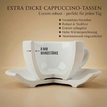 Набір з 6 еспресо-чашок | Хром | Італійський стиль | Dickwandig & Schwer | Еспресо-набір 6 шт. з підставками - подарунковий набір (200 мл, білий)