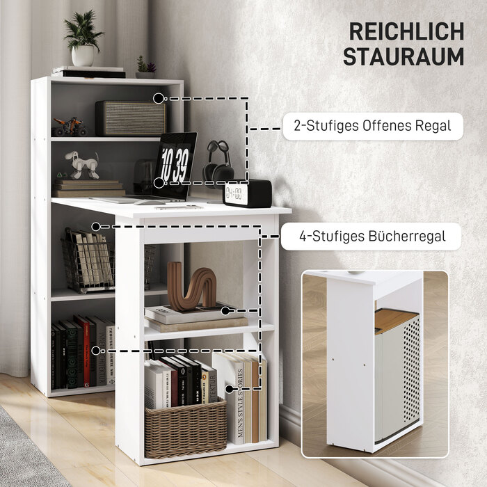 HOMCOM Desk Kitchen Table with Shelf 120x55cm Computer Desk Laptop Desk Work Desk in White for Office & Home Office